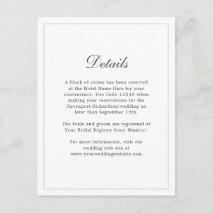 Classic Simple Elegant Wedding Details Information Enclosure Card