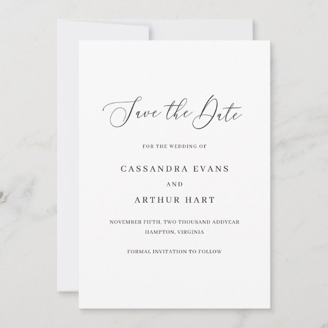 Classic Simple Elegant Wedding Save The Date (Front)