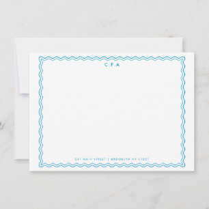 Classic Simple Formal Blue 3 Monogram Wave Border Card