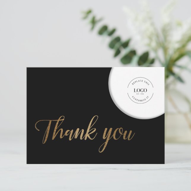 Classic Simple Gold black Your Logo here Thank You Card (Standing Front)