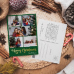 Classic Simple Green 5 Photo Merry Christmas Gold Foil Holiday Postcard<br><div class="desc">Celebrate the season with this unique, classic simple green 5 photo Merry Christmas gold foil holiday postcard featuring a touch of vintage charm. The minimalist design showcases an elegant green and gold colour palette, evoking the cozy spirit of winter. Its modern appeal, paired with the traditional wording, creates a perfect...</div>