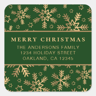 Classic Simple Green Gold Christmas Snowflakes Square Sticker