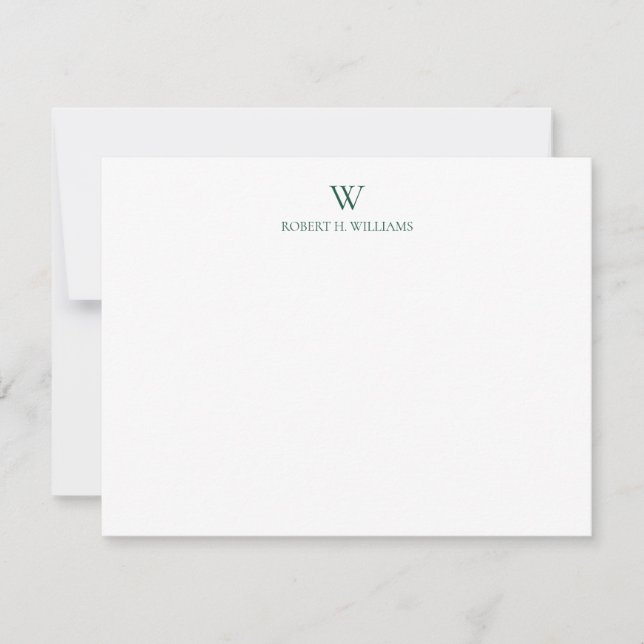 Classic Simple Green Monogram Card (Front)