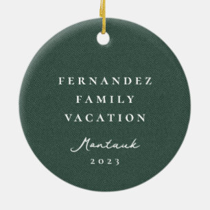 Classic simple green tweed personalized photo ceramic ornament