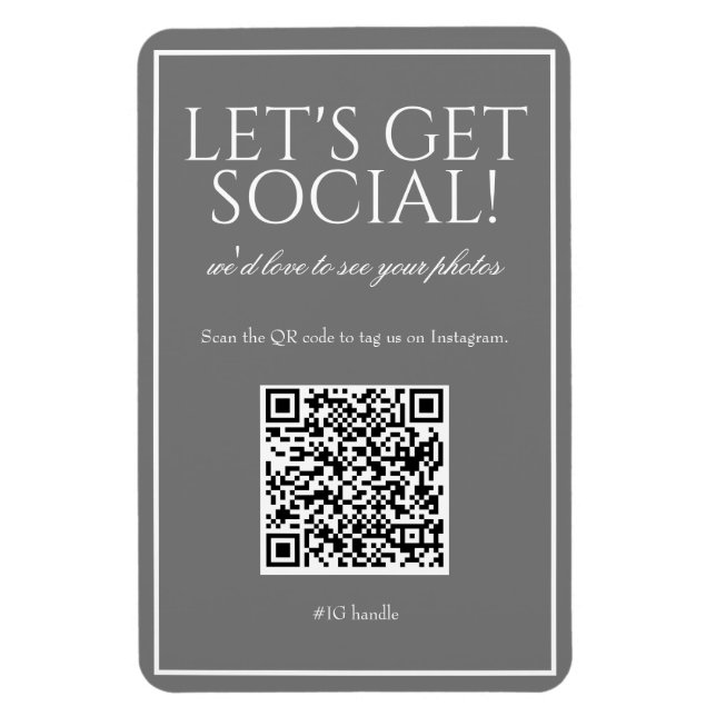 Classic Simple Grey QR Code Social Media Magnet (Vertical)