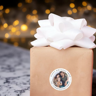Classic Simple Happy Birthday Family Photo Classic Round Sticker