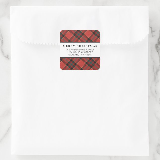 Classic Simple Minimalist Red and Green Christmas  Square Sticker (Bag)