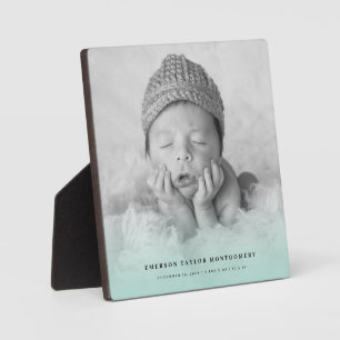 Classic Simple Mint Gradient New Baby Photo Easel Plaque