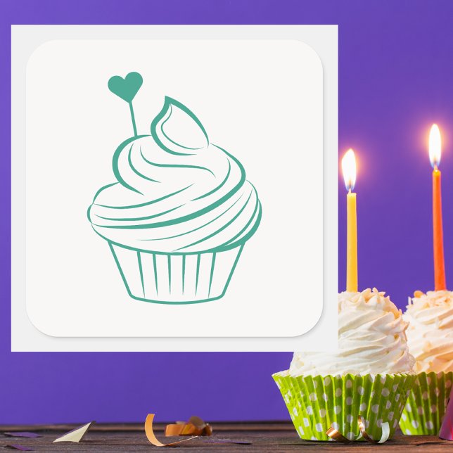 Classic Simple Modern Birthday Cupcake  Square Sticker (Cupcake Sticker)