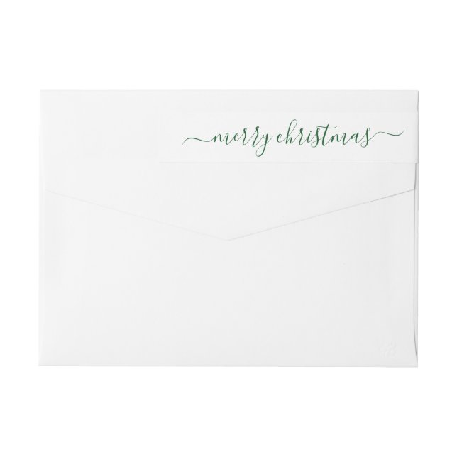Classic Simple Modern Green Merry Christmas Script Wrap Around Label (Back)