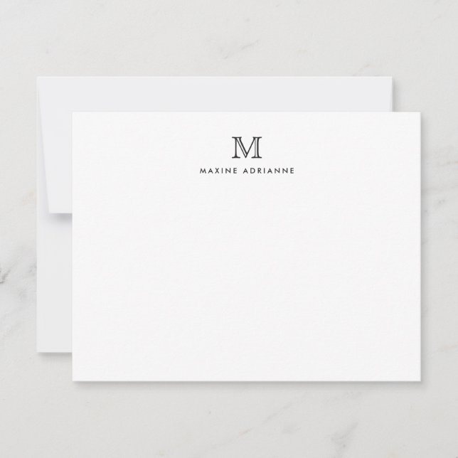 Classic Simple Modern Monogram Initial Note Card (Front)