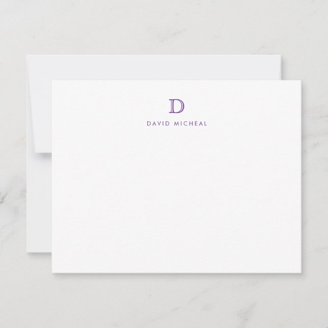 Classic Simple Modern Monogram Initial Note Card (Front)