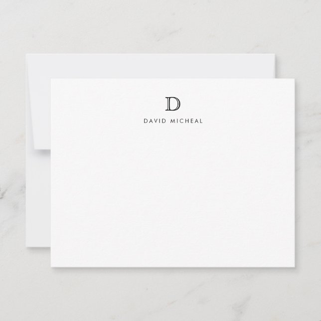 Classic Simple Modern Monogram Initial Note Card (Front)