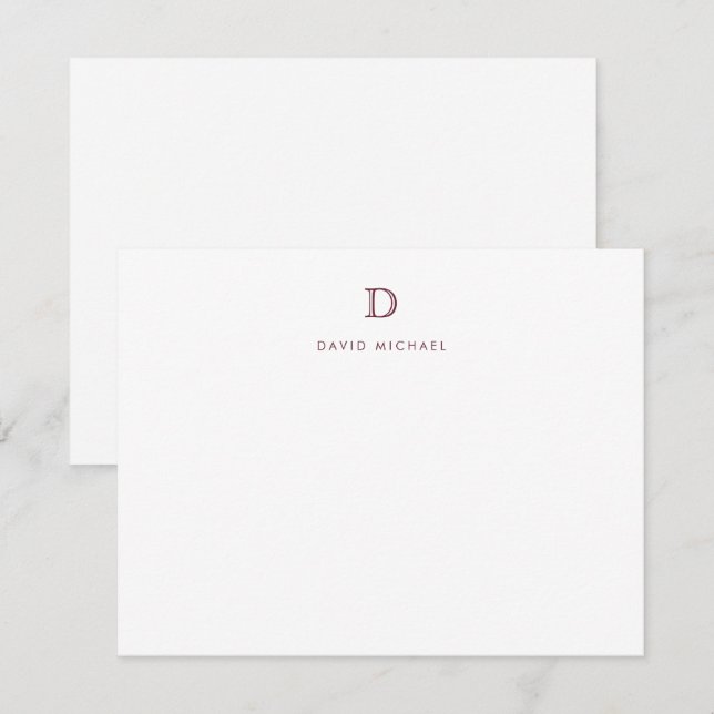 Classic Simple Modern Monogram Initial Note Card (Front/Back)