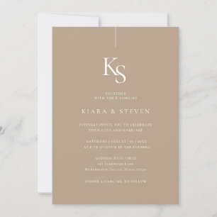 Classic Simple Monogram   Pale Taupe Wedding Invitation
