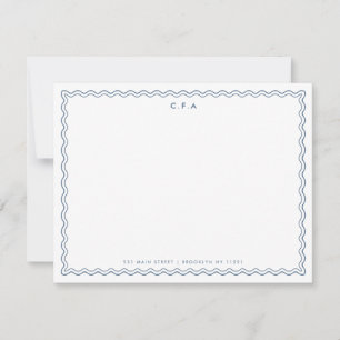 Classic Simple Navy Blue 3 Monogram Wave Border Card