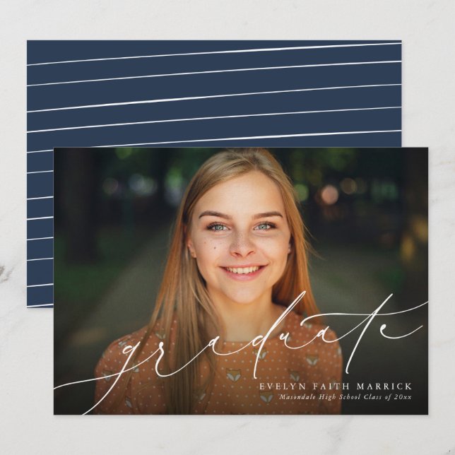 Classic simple navy graduation announcement (Front/Back)