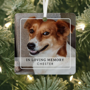 Classic Simple Photo Dog Memorial Tribute Metal Ornament
