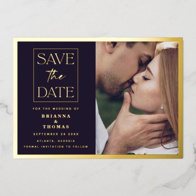 Classic Simple Photo Wedding Gold Save the Date (Front)