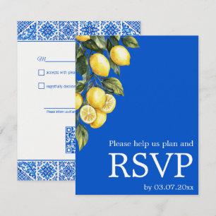 💙🍋Classic simple QR Azul & Limone Romance RSVP Card