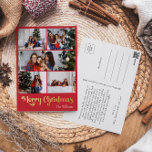 Classic Simple Red Five Photo Merry Christmas Gold Foil Holiday Postcard<br><div class="desc">Celebrate the season with this unique, classic simple red five photo Merry Christmas gold foil holiday postcard featuring a touch of vintage charm. The minimalist design showcases an elegant red and gold colour palette, evoking the cozy spirit of winter. Its modern appeal, paired with the traditional wording, creates a perfect...</div>