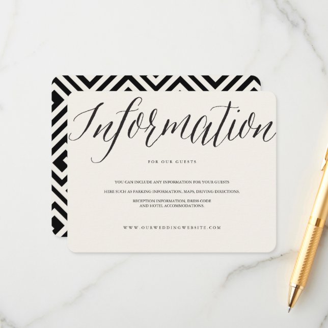 Classic Simple Script Modern Wedding Information Enclosure Card (Front/Back In Situ)