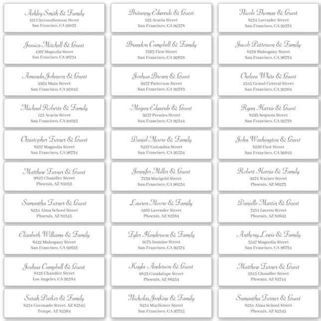 Classic Simple Script Wedding Guest Names Address (Front)