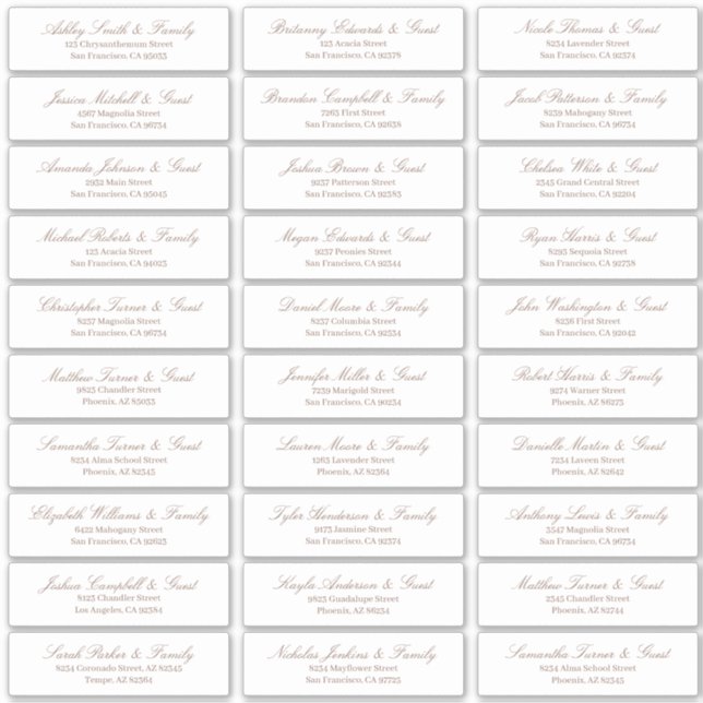 Classic Simple Script Wedding Guest Names Address (Front)