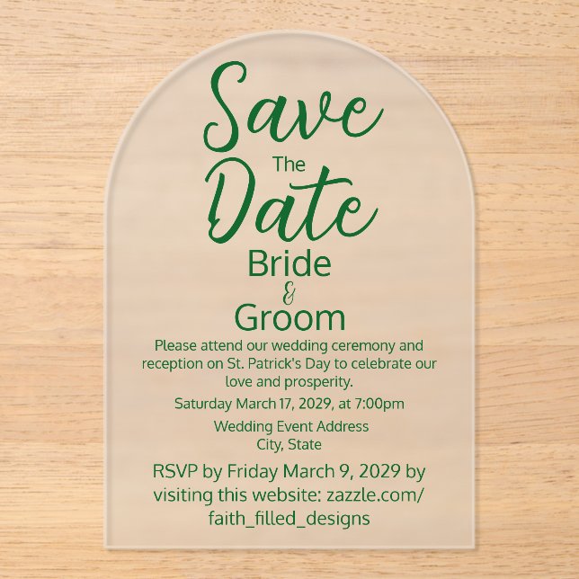 Classic Simple St Patrick's Day Frosted Wedding Acrylic Invitations (Front)