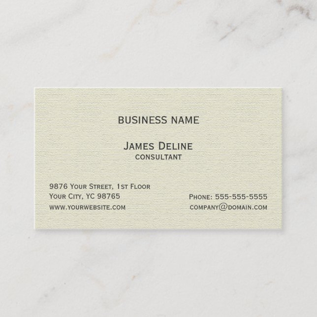 Classic Simple Textured Old White Consultant Business Card (Front)