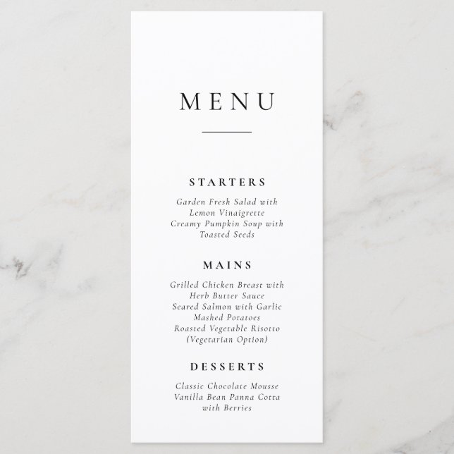 Classic Simple Wedding Menu Card (Devant)