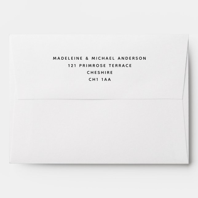 Classic Simple White and Black Return Address Envelope (Back (Top Flap))