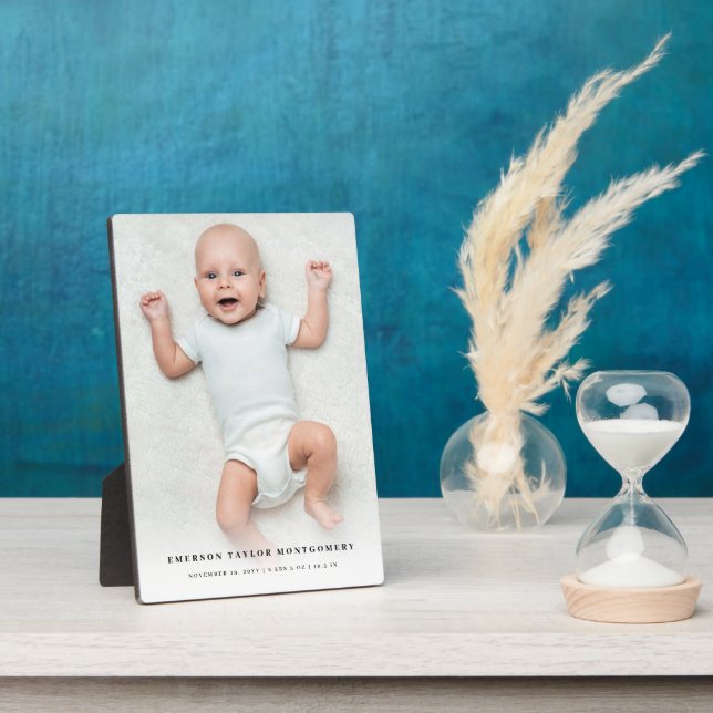 Classic Simple White Gradient New Baby Photo Easel Plaque (Side)