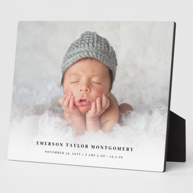 Classic Simple White Gradient New Baby Photo Easel Plaque (Side)
