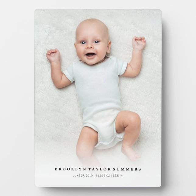 Classic Simple White Gradient New Baby Photo Easel Plaque (Front)