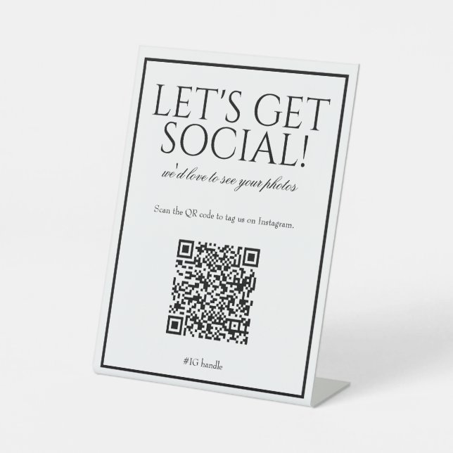 Classic Simple White QR Code Social Media Pedestal Sign (Front)