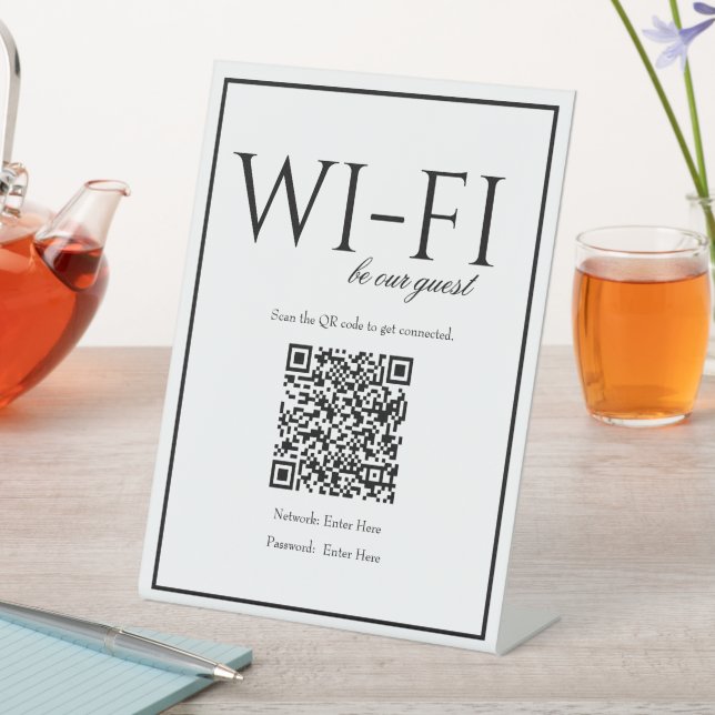 Classic Simple White Wi-Fi QR Code Table Sign (In SItu)