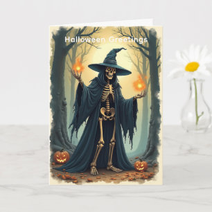 Classic Skeleton Witch Halloween Greeting Vintage  Card