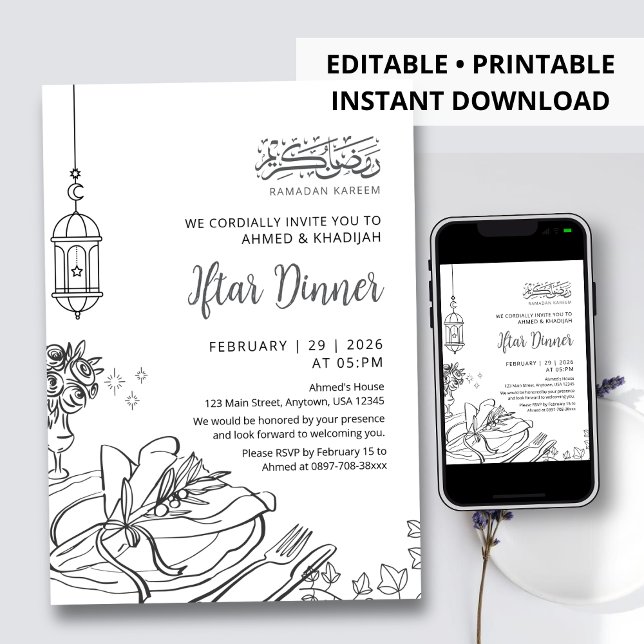 Classic Sketch Table Setting Ramadan Iftar Dinner Invitation (Creator Uploaded)