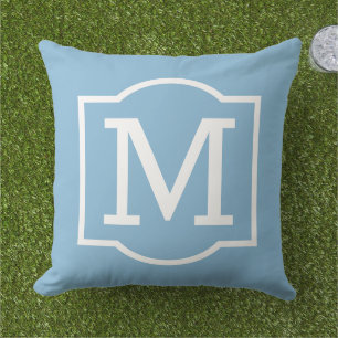 Classic Sky Blue Custom Monogram Letter Outdoor Pillow