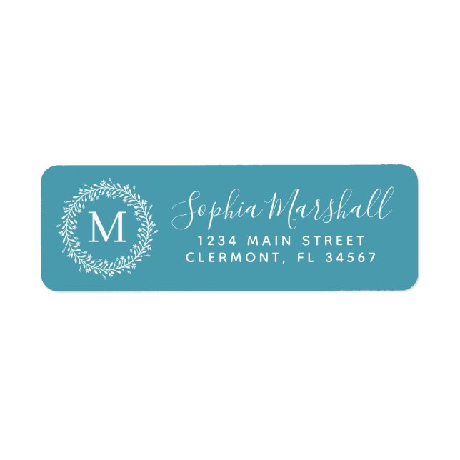 Classic Sky Blue Monogram Return Address Label (Front)