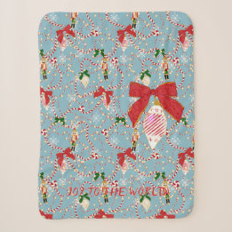 Classic Sky Blue Nutcracker Candy Cane Sherpa Blanket