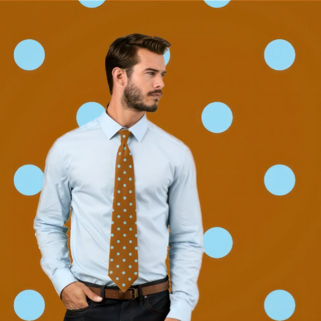 Classic Sky Blue Polka Dots on Brown Tie (Man wearing "Classic Sky Blue Polka Dots on Brown Tie.")