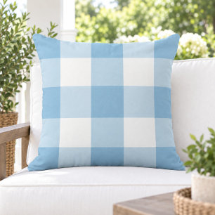 Classic Sky Blue White Large Gingham Check Outdoor Pillow