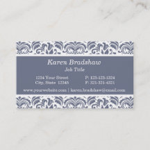 Classic Slate Grey Floral Damask Business Cards