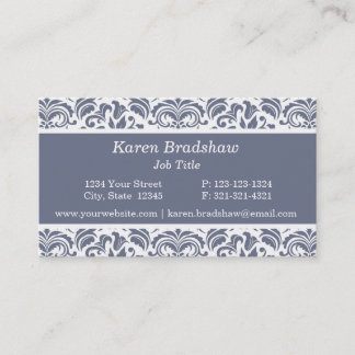 Classic Slate Grey Floral Damask Business Cards