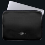 Classic Small Block Monogram Laptop Sleeve<br><div class="desc">Classic monogram laptop sleeve. Small block text at centre bottom in grey on a black background.</div>
