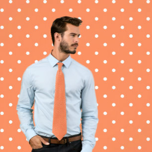 Classic Small Polka Dots White on Coral Tie