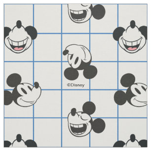 Classic Smiling Mickey Mouse Grid Pattern Fabric