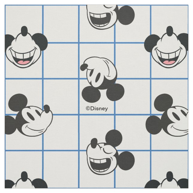 Classic Smiling Mickey Mouse Grid Pattern Fabric (Swatch)